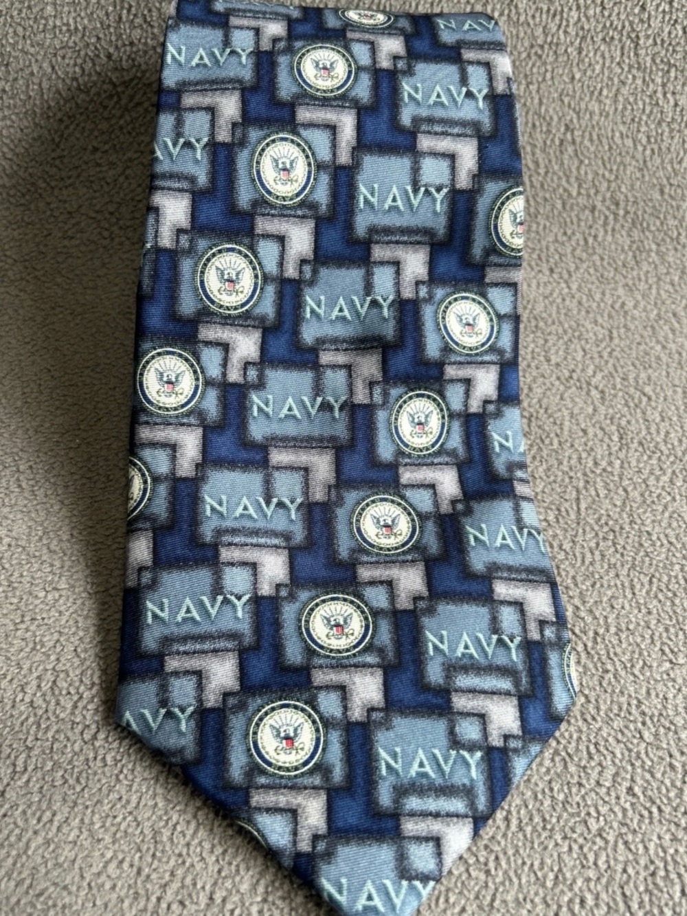Eagles Wings Men’s Silk Necktie US Navy Emblem Military Blue White Tie